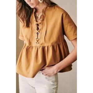 Sezane Theodora Oversized Peplum Tan Top size 34 or XS